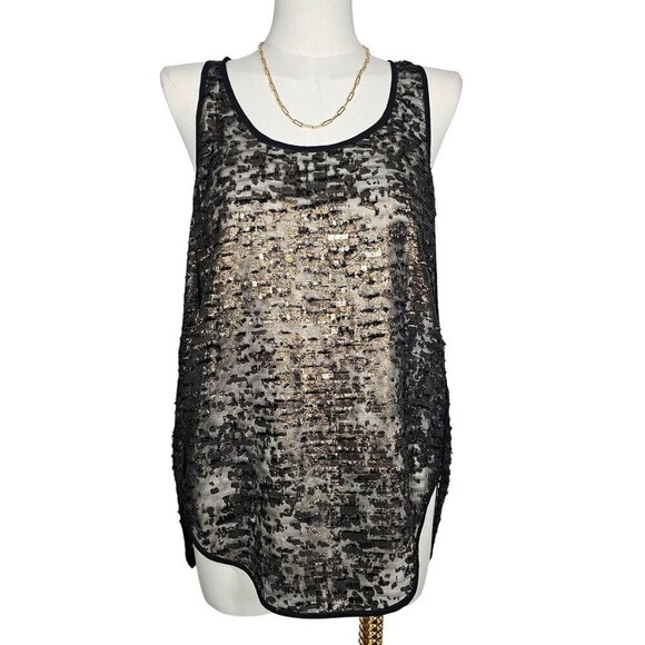 Kenneth Cole New York Cora Blouse Sheer Textured Gold Sleeveless Tunic Women S - Picture 10 of 13